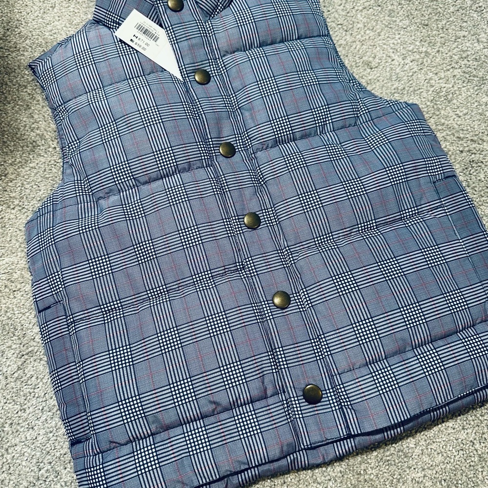 Plaid Puffer Vest with Button Closure